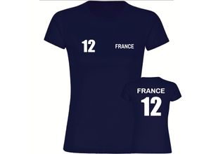 4068859376697 - multifanshop Damen T-Shirt - France - Trikot Nummer 12 - Druck weiß - Frauen