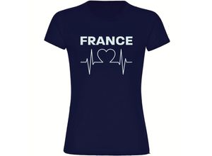 4068859377021 - multifanshop Damen T-Shirt - France - Herzschlag - Druck weiß - Frauen