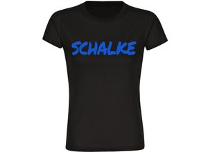 4068859387570 - multifanshop® Damen T-Shirt - Schalke - Textmarker - Druck blau