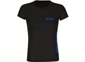 4068859399719 - multifanshop Damen T-Shirt - Holstein - Brust & Seite - Druck blau - Frauen