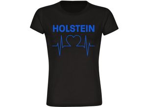 4068859400279 - multifanshop® Damen T-Shirt - Holstein - Herzschlag - Druck blau