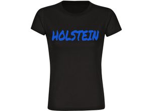 4068859400811 - multifanshop Damen T-Shirt - Holstein - Textmarker - Druck blau - Frauen