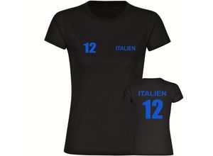 4068859416430 - multifanshop Damen T-Shirt - Italien - Trikot Nummer 12 - Druck blau - Frauen