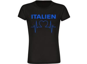 4068859416805 - multifanshop® Damen T-Shirt - Italien - Herzschlag - Druck blau