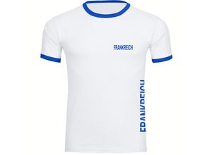 4068859447878 - multifanshop® Kontrast T-Shirt - Frankreich - Brust & Seite - Druck blau