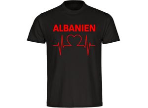 4068859448929 - multifanshop® Herren T-Shirt - Albanien - Herzschlag - Druck rot