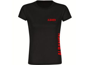 4068859449445 - multifanshop Damen T-Shirt - Albanien - Brust & Seite - Druck rot - Frauen