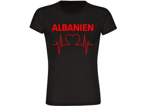 4068859450007 - multifanshop® Damen T-Shirt - Albanien - Herzschlag - Druck rot