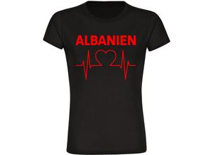 4068859450014 - multifanshop® Damen T-Shirt - Albanien - Herzschlag - Druck rot