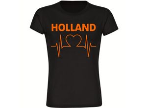 4068859453541 - multifanshop Damen T-Shirt - Holland - Herzschlag - Druck orange - Frauen