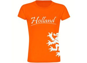 4068859453626 - multifanshop® Damen T-Shirt - Holland - Löwe seitlich - Druck weiß