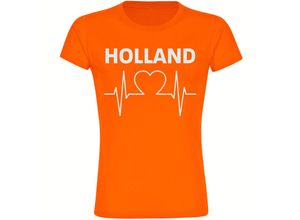 4068859454616 - multifanshop® Damen T-Shirt - Holland - Herzschlag - Druck weiß