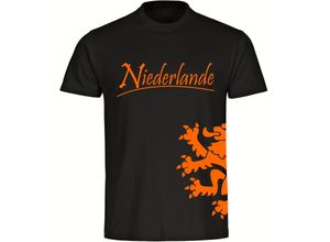 4068859456474 - multifanshop® Kinder T-Shirt - Niederlande - Löwe seitlich - Druck orange