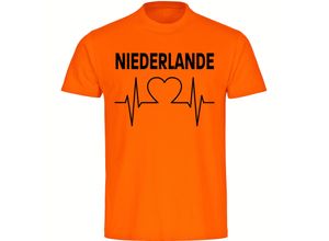 4068859456856 - multifanshop® Herren T-Shirt - Niederlande - Herzschlag - Druck schwarz