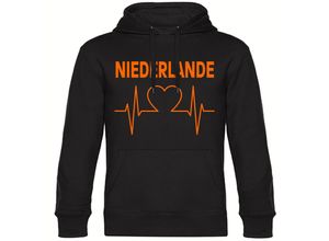 4068859457044 - multifanshop® Kapuzen Sweatshirt - Niederlande - Herzschlag - Druck orange