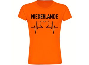 4068859457532 - multifanshop Damen T-Shirt - Niederlande - Herzschlag - Druck schwarz - Frauen