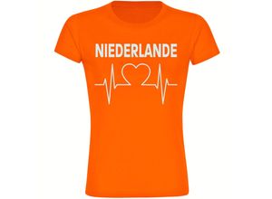 4068859457549 - multifanshop® Damen T-Shirt - Niederlande - Herzschlag - Druck weiß