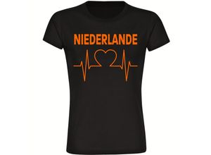 4068859457556 - multifanshop® Damen T-Shirt - Niederlande - Herzschlag - Druck orange