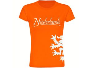 4068859458171 - multifanshop Damen T-Shirt - Niederlande - Löwe seitlich - Druck weiß - Frauen