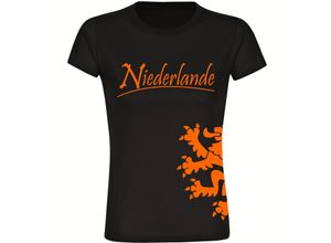 4068859458188 - multifanshop® Damen T-Shirt - Niederlande - Löwe seitlich - Druck orange