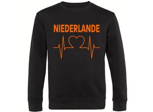 4068859458232 - multifanshop® Sweatshirt - Niederlande - Herzschlag - Druck orange