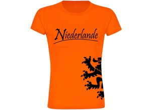 4068859458720 - multifanshop® Damen T-Shirt - Niederlande - Löwe seitlich - Druck schwarz