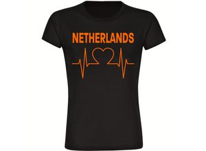 4068859461102 - multifanshop® Damen T-Shirt - Netherlands - Herzschlag - Druck orange