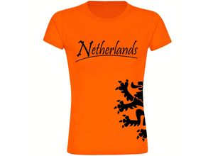 4068859462277 - multifanshop Damen T-Shirt - Netherlands - Löwe seitlich - Druck schwarz - Frauen