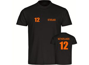 4068859462475 - multifanshop Herren T-Shirt - Netherlands - Trikot Nummer 12 - Druck orange - Männer