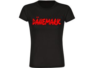 4068859464233 - multifanshop® Damen T-Shirt - Dänemark - Textmarker - Druck rot