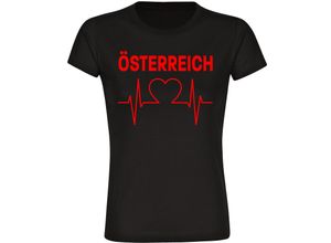 4068859465896 - multifanshop® Damen T-Shirt - Österreich - Herzschlag - Druck rot