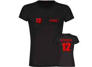 4068859466732 - multifanshop Damen T-Shirt - Österreich - Trikot Nummer 12 - Druck rot - Frauen