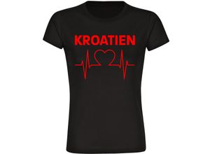 4068859469962 - multifanshop® Damen T-Shirt - Kroatien - Herzschlag - Druck rot