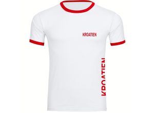 4068859470258 - multifanshop® Kontrast T-Shirt - Kroatien - Brust & Seite - Druck rot