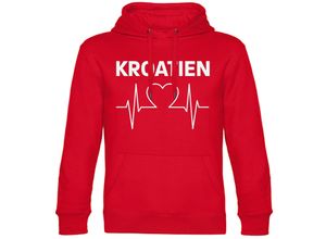 4068859473112 - multifanshop® Kapuzen Sweatshirt - Kroatien - Herzschlag - Druck weiß