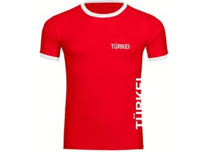 4068859475611 - multifanshop® Kontrast T-Shirt - Türkei - Brust & Seite - Druck weiß