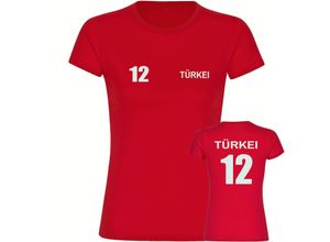 4068859476175 - multifanshop Damen T-Shirt - Türkei - Trikot Nummer 12 - Druck weiß - Frauen