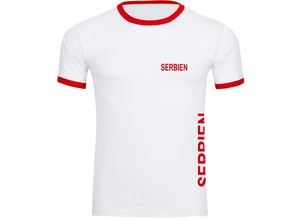 4068859480332 - multifanshop® Kontrast T-Shirt - Serbien - Brust & Seite - Druck rot