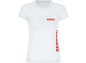 4068859482107 - multifanshop Damen T-Shirt - Serbien - Brust & Seite - Druck rot - Frauen