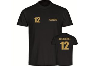 4068859493417 - multifanshop Herren T-Shirt - Augsburg - Trikot Nummer 12 gold - Druck gold metallic - Männer