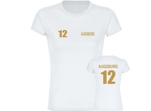 4068859493899 - multifanshop® Damen T-Shirt - Augsburg - Trikot Nummer 12 gold - Druck gold metallic