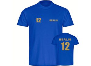 4068859495145 - multifanshop Herren T-Shirt - Berlin blau - Trikot Nummer 12 gold - Druck gold metallic - Männer