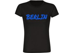 4068859496005 - multifanshop Damen T-Shirt - Berlin blau - Textmarker - Druck blau - Frauen