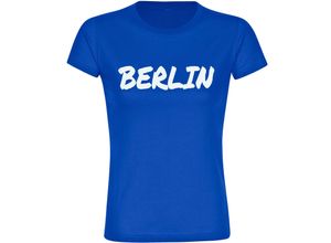 4068859496029 - multifanshop Damen T-Shirt - Berlin blau - Textmarker - Druck weiß - Frauen