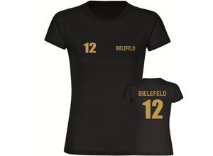 4068859498818 - multifanshop Damen T-Shirt - Bielefeld - Trikot Nummer 12 gold - Druck gold metallic - Frauen