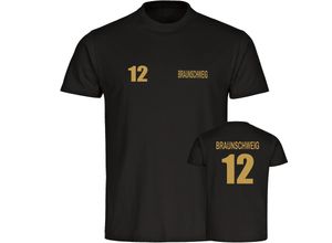 4068859501372 - multifanshop Herren T-Shirt - Braunschweig - Trikot Nummer 12 gold - Druck gold metallic - Männer