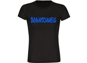 4068859502614 - multifanshop Damen T-Shirt - Braunschweig - Textmarker - Druck blau - Frauen