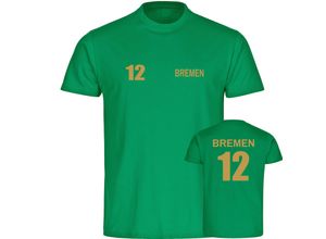 4068859504564 - multifanshop® Kinder T-Shirt - Bremen - Trikot Nummer 12 gold - Druck gold metallic