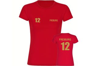 4068859507183 - multifanshop Damen T-Shirt - Freiburg - Trikot Nummer 12 gold - Druck gold metallic - Frauen