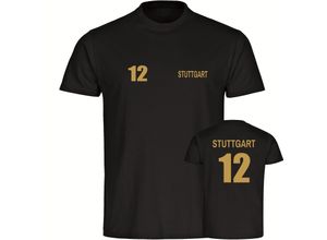 4068859511258 - multifanshop Herren T-Shirt - Stuttgart - Trikot Nummer 12 gold - Druck gold metallic - Männer